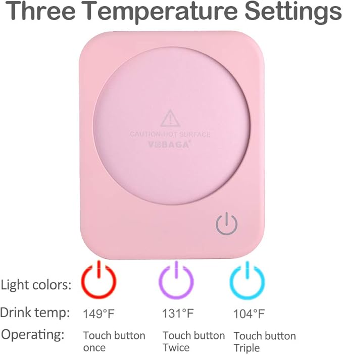 VOBAGA Coffee Mug Warmer with 4 Hours Auto Shut-Off, Coffee Warmer Plate for Office Home Desk Use with 3 Temperature Settings, Electric Cup Warmer for Cocoa,Tea, Milk, Water, for Gifts, Pink (No Cup)