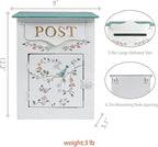Mailbox Wall Mount Mailboxes for Outside Vintage Mail Boxes for House Outside Metal Drop Box Antique Style Nostalgic Charm Home Decorative, Flower Pattern, White