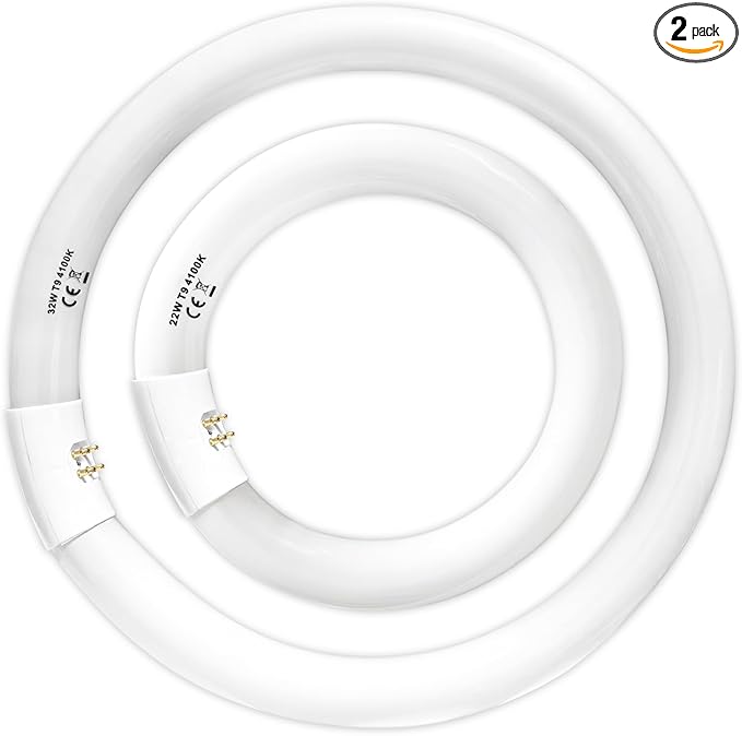 FC8T9/CW 22W and FC12T9/CW 32W Cool White Set, 8 inch T9 22 Watts Circular Light Bulbs, 12 inch 32 Watts Circline Fluorescent Bulb Round Ring Bulb CRI 80, G10q Prong