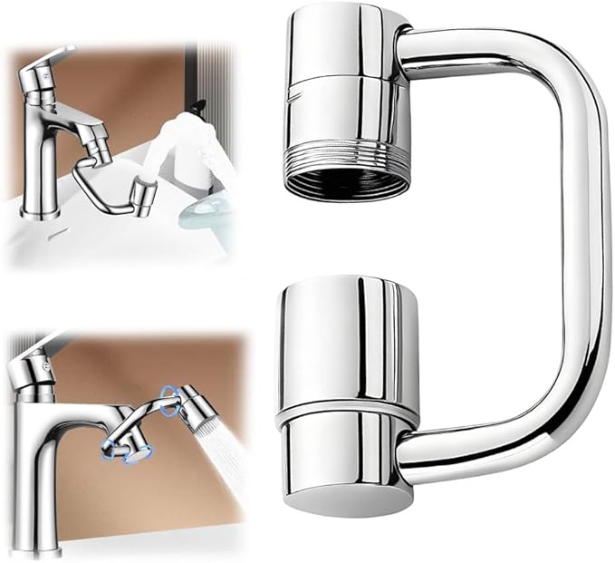Universal Sink Faucet 1440° Rotatable Faucet Aerator Extension, U Shaped Faucet Extender Adjustable Robotic Arm 2 Spray Modes for Kitchen & Bathroom (1)