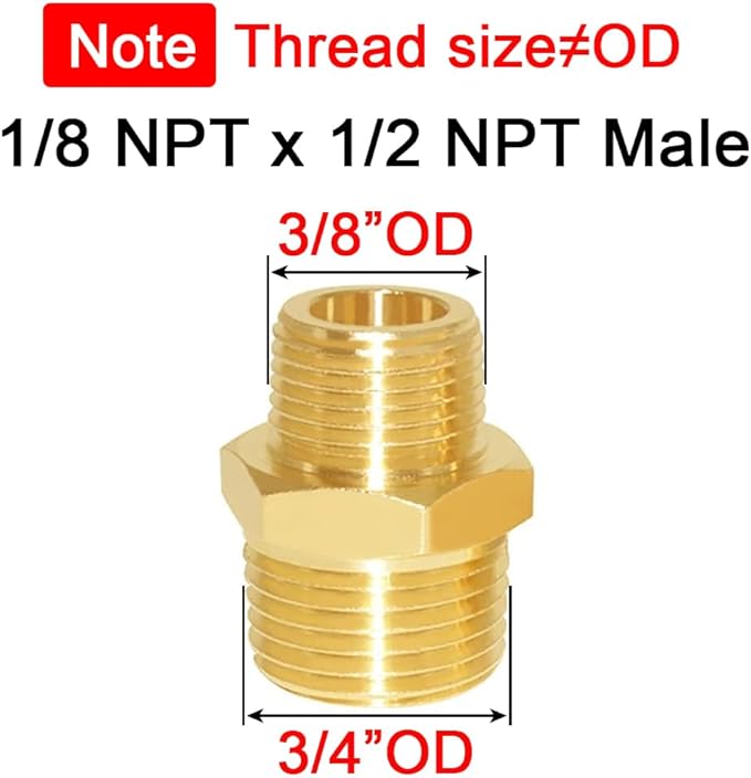 Joywayus 2PCS 1/2" NPT Male x 1/8" NPT Male Hexagon Brass Pipe Fitting Adapter