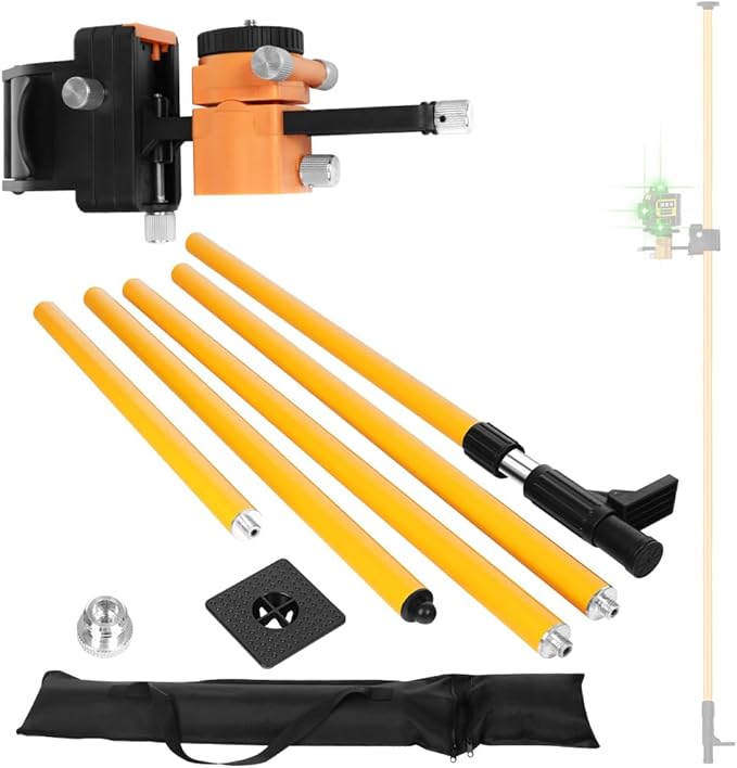Laser Level Pole 13.8 foot/4.2m With 5/8&1/4 interface screws (6.25 inches/2.36 inches) thread for Rotary and Line Lasers,with multifunctional gimbal