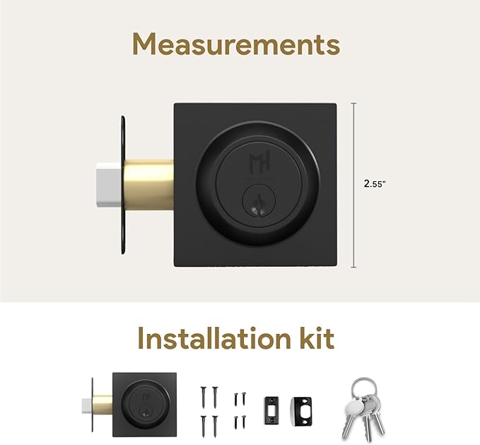 Mega Handles - SUANA Deadbolt I Entrance Lock - Heavy Duty Square Locking Deadbolt for Left or Right-Handed Doors - Interior/Exterior - Matte Black