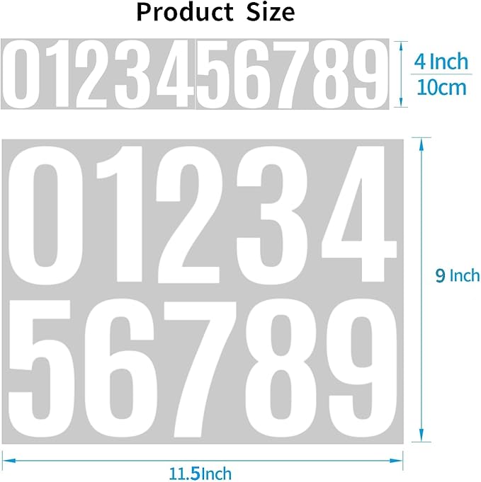10 Sheets Vinyl House Numbers - 4 inch Waterproof Mailbox Numbers, Self-Adhesive Stickers for Mailbox, Cars, Boats, Windows, Door and Apartments (White, 4 inch)