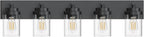 Bathroom Vanity Light Fixture with Clear Glass Shade, 5-Light Matte Black Bathroom Light Fixtures Over Mirror, Modern Vanity Lighting Fixtures for Bathroom/Living Room/Bedroom, E26 lamp Holder