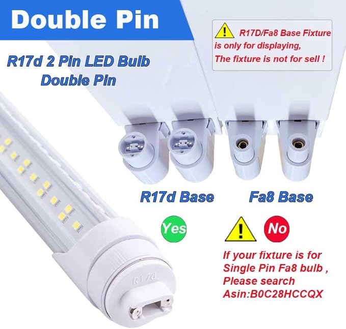 8Ft LED Ballast Bypass Bulbs 2 Pin,T8 LED Bulbs 8 Foot R17D Rotatable F96T12 HO LED Replacement Tube,144W T10 T12 8' Shop Lights,Double End Power 96", 18000LM Cold White 6500K,Clear Cover