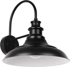 Outdoor Barn Light Fixture, 12.3 Inch Large Dome Farmhouse Exterior Wall Mount Light, Gooseneck Wall Sconce Indoor Wall Lighting Fixture, Industrial Black White Finish Lantern for Porch, RZ004 BK+WH