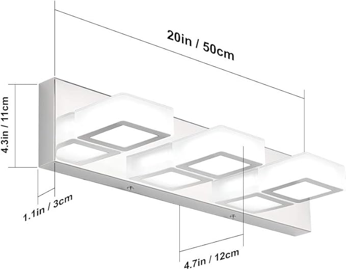 Ralbay Modern LED Vanity Light 3 Light Acrylic Stainless Steel for Bathroom Vanity Lighting Fixtures Cool White 6000K