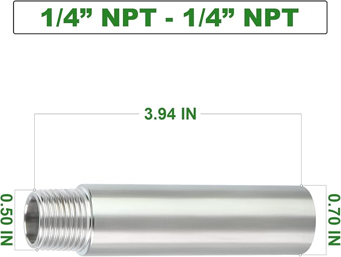TAISHER 2PCS Stainless Steel Pipe Fittings, 1/4" NPT Male x 1/4" NPT Female Threaded, 4" Length Nipple Cast Pipe
