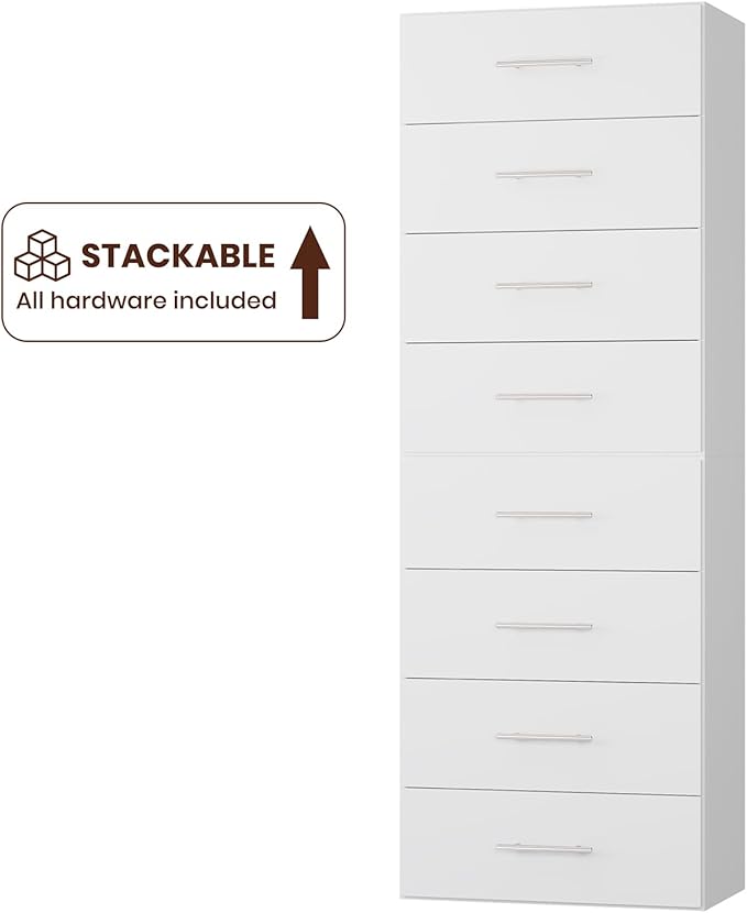 ROOMTEC 19.5" 4 Drawer Short Tower Closet Unit, Modular Closet System with Drawers and Shelf, Wardrobe Organizer for Bedroom or Walk-in Closet, Wall Mounted, Customizable Clothes Storage Unit, White