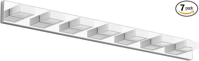 Ralbay 46" Modern LED Chrome Vanity Lights 7 Lights Acrylic Stainless Steel LED Vanity Light Fixtures Chrome Bathroom Lighting Over Mirror