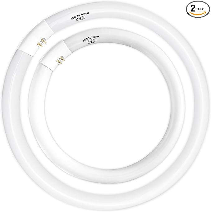 FC16T9 40 Watt and FC12T9 32W Set 6500K, 16 inch T9 40W Circline Light Bulbs, 12 inch 32W Circular Fluorescent Round Bulb CRI 80, DL 4700 Lumen G10q