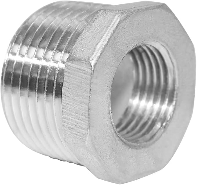Joywayus Stainless Steel Hex Head Bushing Reducer Pipe Fitting 1 NPT Male × 1/2 NPT Female (Pack of 2)