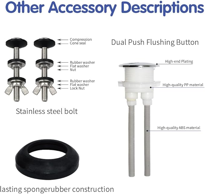 2-Inch Dual Flush Valve Repair Kit for 2-Piece Toilets, Top Push Toilet Repair Kit, Inside Tank Dual Flush Valve Replacement Kit, Includes Valve, Button, Gasket, Bolt