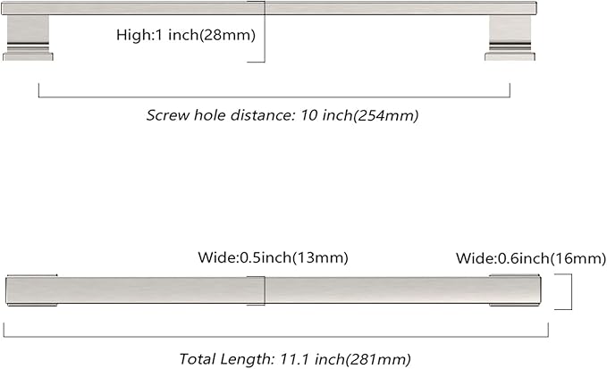 Asidrama 10 Pack 10 Inch(254mm) Brushed Satin Nickel Kitchen Cabinet Handles, Cabinet Pulls Kitchen Cabinet Hardware for Cupboard Drawer Pulls