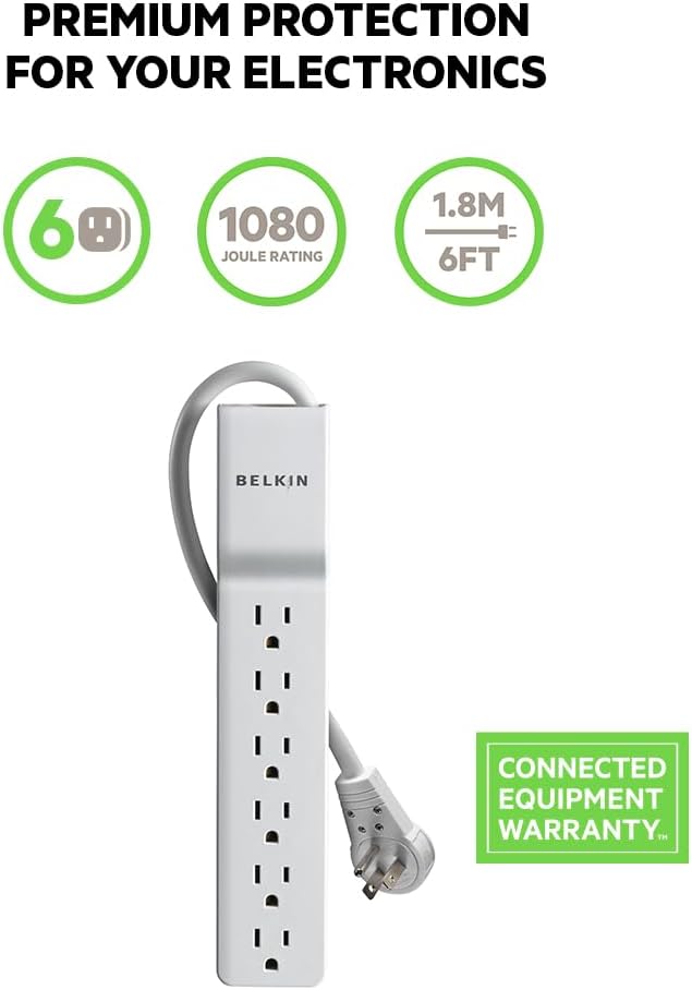 Belkin 6-Outlet Commercial Power Strip Surge Protector, 6ft Cord, 720 Joules, White