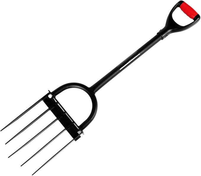 5-Tine Heavy Duty Pitch Fork for Gardening - Long Handled Digging Fork Garden Claw Weeder