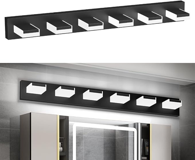 Aipsun Black Bathroom Light Fixtures - 6 Modern Vanity Lights with LED, Over Mirror (White Light, 6000K)