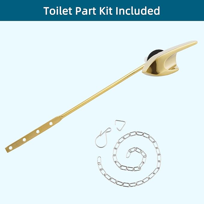 Universal Metal Front Mount Toilet Handle Replacement Kit Compatible with Kohler Toilet Tank Parts, Toilet Flush Lever Handle with Flapper Chains, Polished Gold