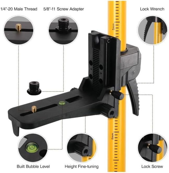 13.8Ft/4.2M Professional Laser Level Pole with Tripod & Mount - 1/4" & 5/8" Adapters, Adjustable Telescoping Laser Level Pole for Rotary/Line Lasers
