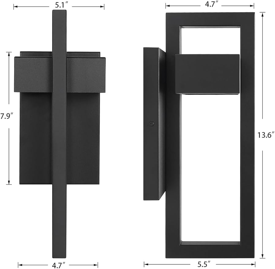 LamQee Outdoor Wall Lights Modern Exterior Lighting Fixtures, 3000K Integrated LED Outdoor Wall Sconce Lighting 2 Packs, Matte Black Outside Wall Mount Lights for House Front Door Porch Garage Patio