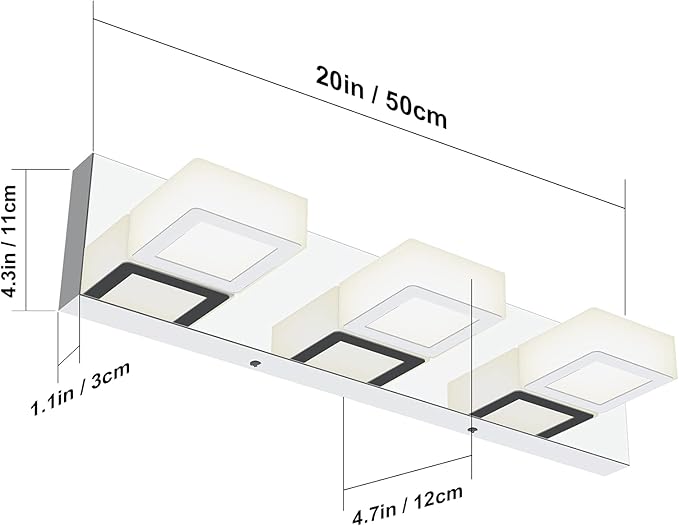 Ralbay Modern LED Bathroom Vanity Lights 3 Lights Stainless Steel Acrylic Bathroom Wall Lighting Fixtures Modern LED Vanity Lights Over Mirror(Natural White Light)