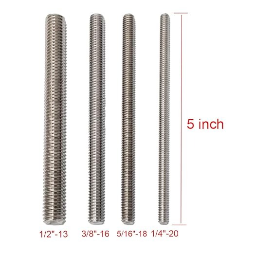 3/8"-16 Fully Threaded Rod Studs 2 Pack 5" Long Threaded Screw 304 Stainless Steel Right Hand Threads All Threaded Rod Studs for Anchor Bolts Clamps Hangers U-Bolts