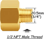 3PCS Brass 3/4" NPT Female to 1/2" NPT Male Thread, Reducer Adapter, Hex Reducing Pipe Fitting Coupler Nipple Connector for Water/Oil/Gas