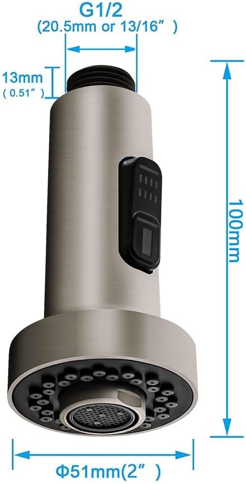 Kitchen Faucet Sprayer Head Replacement Parts,Pull Out Down Kitchen Sink Faucet Nozzle Spout Head 2 Functions, Brushed Nickel