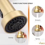 Touch-Less Kitchen Faucet, 3 Modes Pull Down Sprayer, LED Temperature Control,Sensor Activated,Ceramic Valve, 360-Degree Rotation, 1 or 3 Hole Deck Plate. 10-Year Warranty. (KW-79J, Gold)