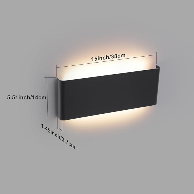 15"Modern LED vanity light,20W Dimmable 5 CCT (3000K-6500K) Adjustable Wall Lamp,Up and Down Wall Lighting,Indoor Wall Sconce for Bedroom,Staircase,Hallway,Dressing Table, 2Pack（Black）