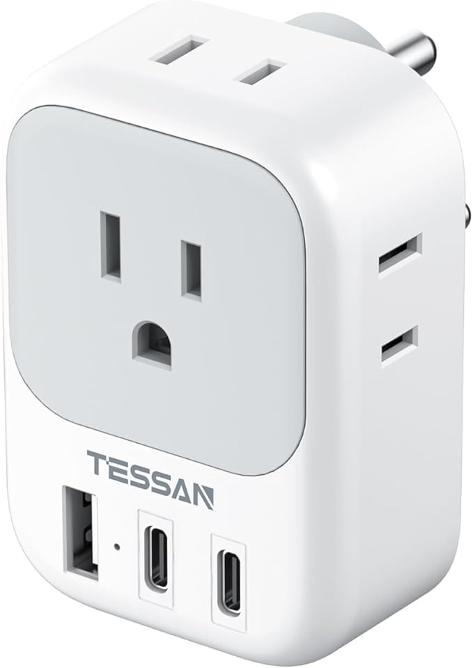 US to India Plug Adapter, TESSAN Type D Travel Adapter with 4 Outlets 3 USB (2 USB-C), Power Adaptor for USA to India Nepal Maldives Pakistan Bangladesh Sri Lanka Bhutan Yemen