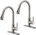WEWE Kitchen Faucet with Pull Down Sprayer, Brushed Nickel Kitchen Sink Faucet Fits 1 or 3-Hole Kitchen Sinks, Single Handle Premium Stainless Steel, Suitable for RV, Farmhouse, Bar (Set of 2)