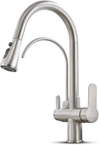 MENATT Filter Kitchen Faucet with Drinking Water Faucet, High Arc Pull Down 3-Way Kitchen Faucet, 3 in 1 Sink Cold and Hot Mixer Tap (Brushed Nickel)
