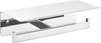 APLusee Double Toilet Paper Holder with Phone Shelf, 304 Stainless Steel Bathroom Tissue Hanger, Wall Mounted Dual Roll Paper Dispenser, Polished Chrome