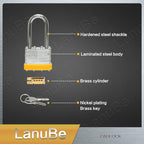 LanuBe Lock Laminated keyed Padlock (1-9/16", 40mm), keyed Alike Locks, Long Shackle,Marked Yellow Plastic Hoop, Pack of 24