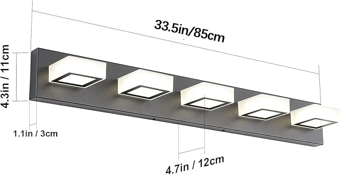 Ralbay Modern Black Bathroom Lighting Fixtures 5 Lights Adjustable Acrylic Vanity Lights Fixtures Modern LED Matte Black Bathroom Vanity Lights Over Mirror(Natural White Light)