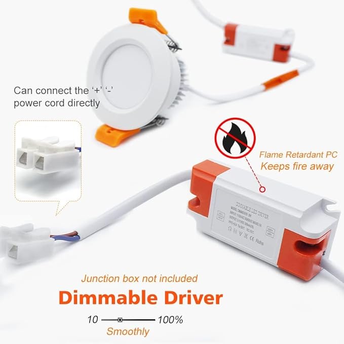 2 Inch LED Downlight, Recessed Lighting Dimmable Ceiling Light, 3W, 2700K Ultra Warm White, CRI80 with LED Driver(35W Halogen Equivalent), 8 Pack