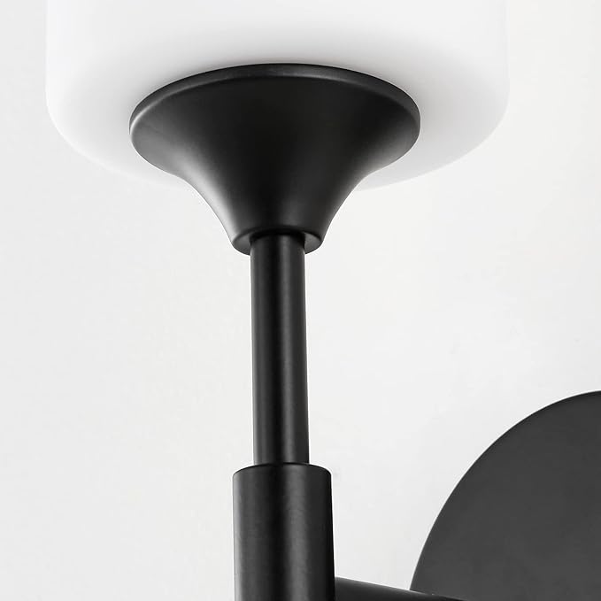 Mid Century Modern Wall Lamp 2 Pack with White Cylinder Glass Shades Matte Black Wall Sconce Bathroom Vanity Lighting Industrial Farmhouse Wall Light Fixtures for Mirror Bedroom Living Room
