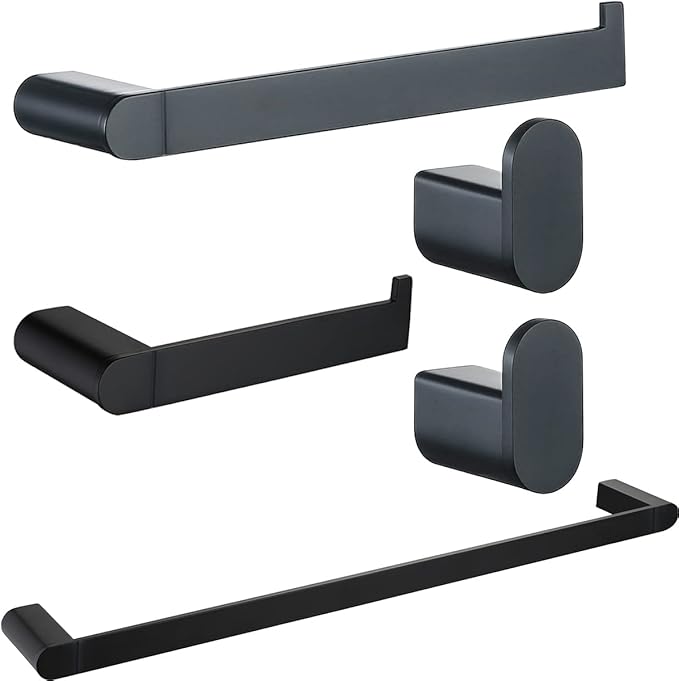 RANDOM 5 Piece Bathroom Hardware Set Matte Black Towel Bar Set Include 9.8/23.6 Inch Towel Bar Toilet Paper Holder and 2 Towel Hooks Stainless Steel Bathroom Decor Wall Mount Bathroom Accessories Kit.