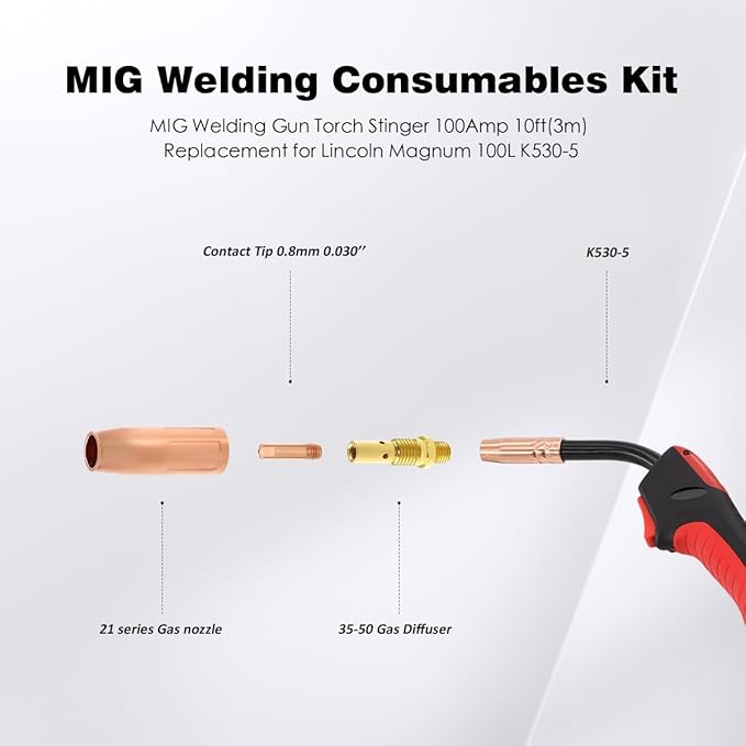 MIG Welding Gun Magnum 100L K530-5 Torch 100Amp 10ft Replacement for Lincoln Magnum 100L K530-5 with Female Spade Terminals