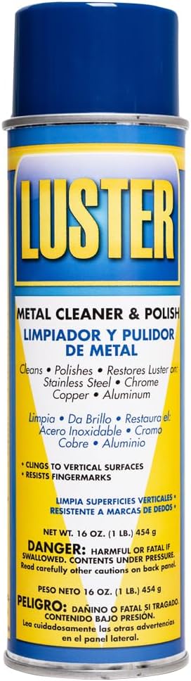 Luster Metal Polish Aerosol - Water-Based Stainless Steel Cleaner | Removes Oil, Food Stains, Watermarks | Restores Shine to Stainless Steel, Chrome, Copper, Aluminum No Greasy Film or Fingerprints 12