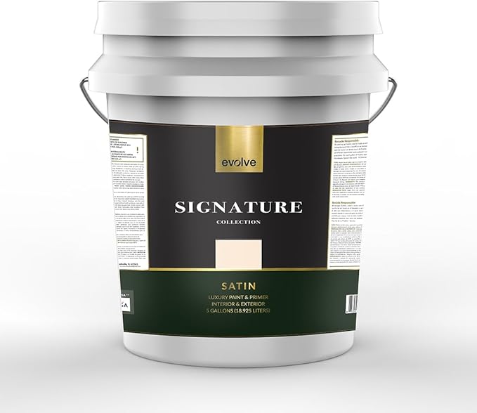 EVOLVE Signature Paint & Primer: Luxury Paint & Primer for Indoor & Outdoor Surfaces, Minimal Odor, Satin Sheen (Pinewood Yellow, 5 Gallon)