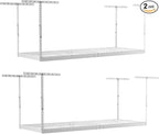 MonsterRax Overhead Garage Storage Racks 3x8’ (2-Pack) Ceiling Mounted Shelving, Adjustable Hanging Organizer, Heavy Duty Steel, Holds 500 Pounds, Color: White, Adjustable from 24"-45" off the Ceiling