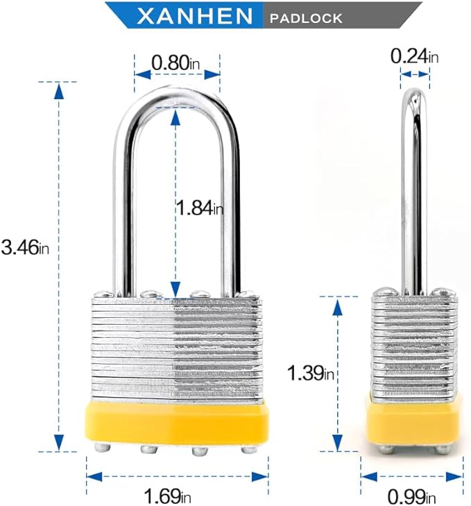 Keyed Alike Laminated Steel Padlocks with Long Shackle for Sheds, Fences & Lockers (60-Pack)