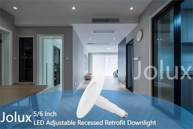 Jolux 24-Pack 5/6" Retrofit LED Recessed Lighting,12W=60W,5000K Daylight,800 Lumens,Dimmable Can Lights,Damp Rated,Simple Installation Adjustable Retrofit Downlight,ETL,E26 Base,Bevel Trim
