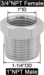 Joywayus Stainless Steel Hex Head Bushing Reducer Pipe Fitting 1 NPT Male × 3/4 NPT Female (Pack of 2)