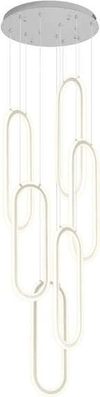 Flashing God Modern Chandelier,Chrome Chandeliers 6 Ring Led Foyer Chandeliers,Larger High Ceiling Chandelier for Living Room,Rectangle Chandelier for Entryway Staircase LED Dimming