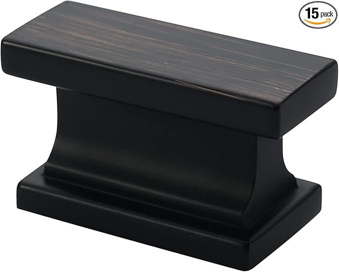 Alzassbg 15 Pack Oil Rubbed Bronze Cabinet Knobs, 1.46 Inch(37mm) Rectangle Kitchen Hardware Knobs for Cabinets and Drawers AL6061ORB