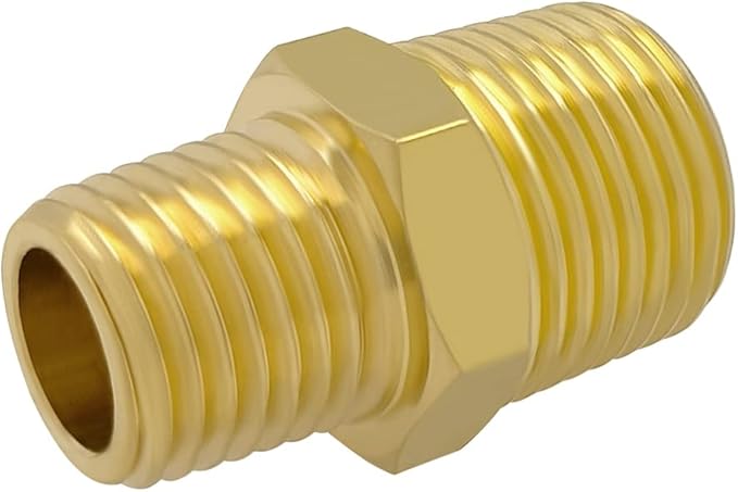 Hooshing 3/8" NPT Male to 1/4" NPT Male Reducing Hex Nipples Brass Pipe Fitting Adapter for Plumbing,5 Pack